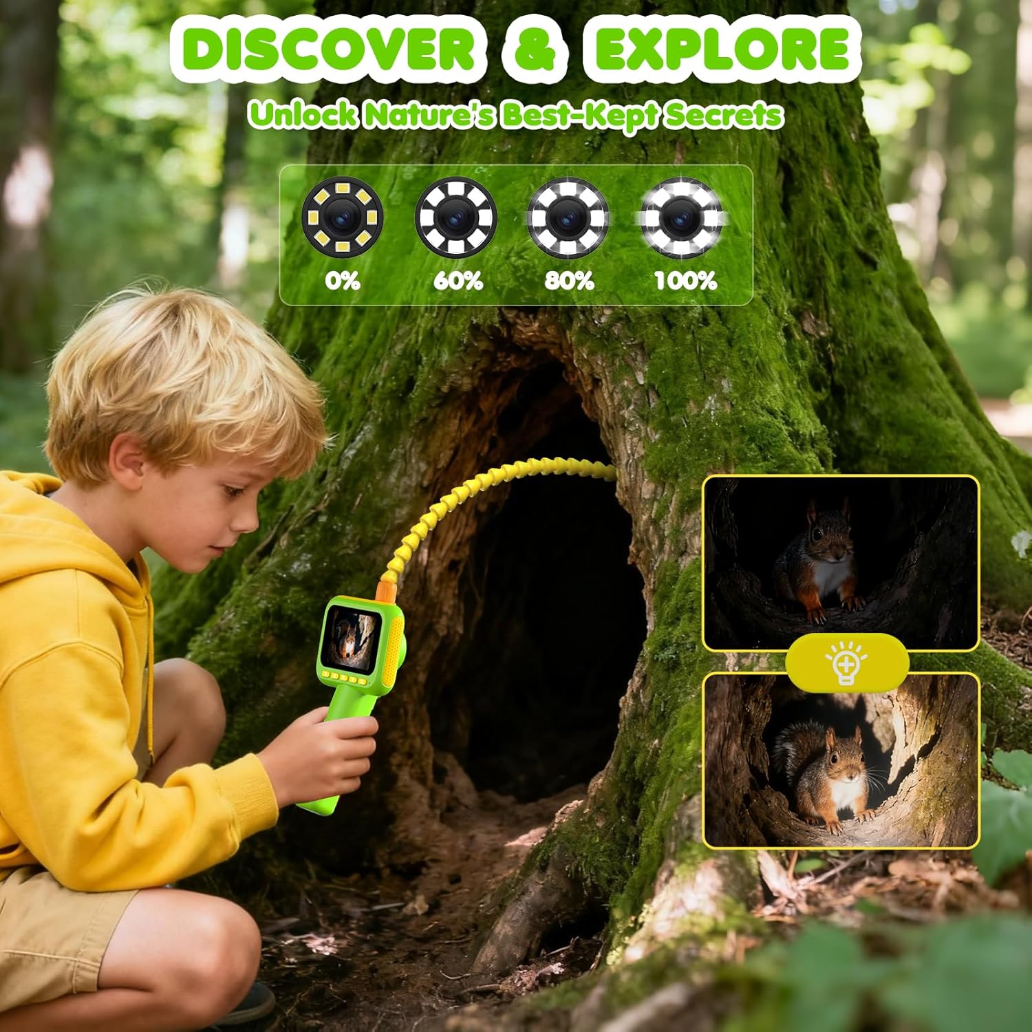 Science Kit - Endoskop für Kinder, Boreskop-Schlangenkamera-Spielzeug mit Beleuchtung,
