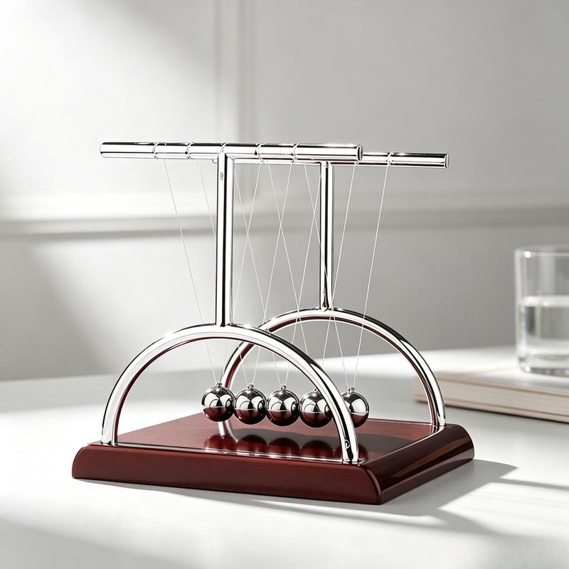 Newton Cradle Large - Newton-Wiege mit Stahlkugeln, Ewiger Bewegungs-Kollisionspendel, Physik-Lehrmittel,